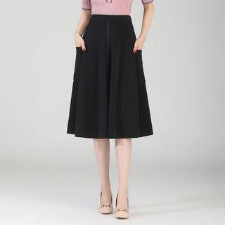 Dual-pocket Midi A-line Skirt