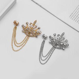Rhinestone Alloy Crown Chained Brooch