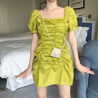 Short-sleeve Shirred Mini Dress