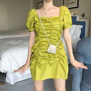 Short-sleeve Shirred Mini Dress