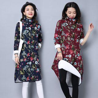 Floral Print Long Sleeve Turtleneck Quilted Dress