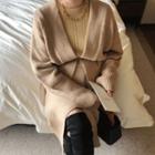 Set: Tie-waist Wool Blend Cardigan + Wrap-front Midi Skirt