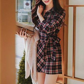 Plaid Long-sleeve Mini Shirtdress