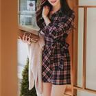 Plaid Long-sleeve Mini Shirtdress