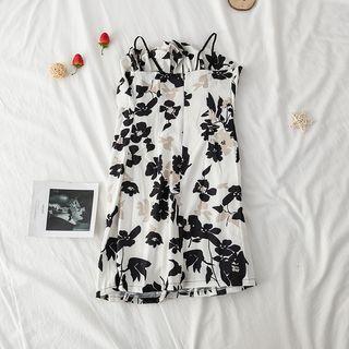 Pintuck-back Flower Spaghetti Strap Dress