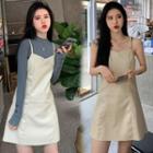 Long-sleeve Top / Spaghetti Strap Mini Dress