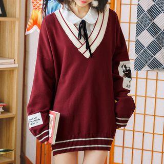 Patched V-neck Sweater