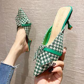 Pointed Houndstooth Kitten Heel Mules