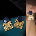 Retro Metal Earring Gold&blue - 1377a#