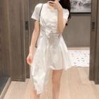 Short-sleeve Frill Trim Irregular A-line Dress