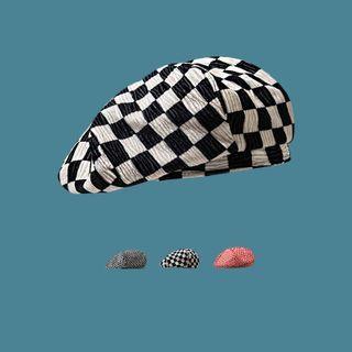 Checked Beret Hat