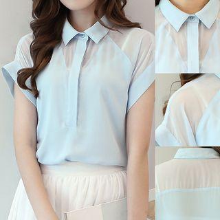 Sheer Panel Short-sleeve Blouse