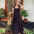 Sleeveless Ruffle Trim Floral Midi Dress