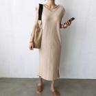 Notched-neck Sleeveless Long Dress