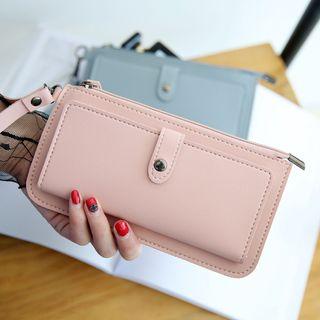 Faux Leather Tab Button Pocket Long Wallet