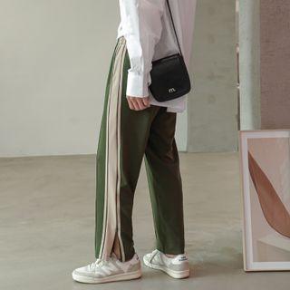 Striped Slit-hem Wide Leg Pants