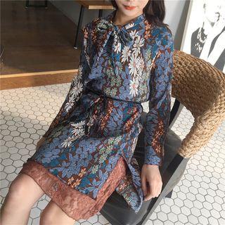 Tie-neck Floral Print Midi Dress