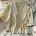 Lace-collar Puff-sleeve Loose Shirt In 5 Colors