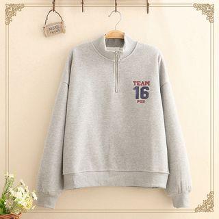 Printed Zip Collar Fleece-lined Pullover