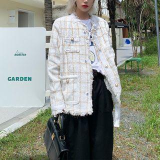 Plaid Fringed Trim Jacket