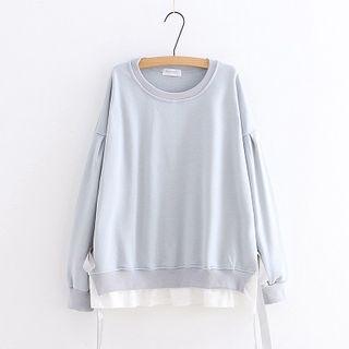 Color-block Lace-up Crewneck Long-sleeve Sweatshirt