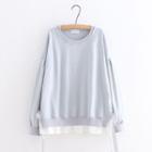 Color-block Lace-up Crewneck Long-sleeve Sweatshirt