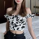 Off-shoulder Cow Print Blouse As Shown In Figure - One Size
