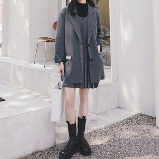 Set: Long-sleeve Plain Blazer + Strappy Mini Dress