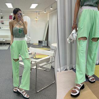 Contrast-trim Slit-detail Sweatpants