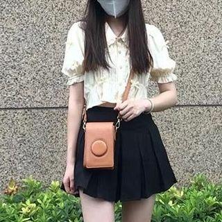 Short-sleeve Frill Trim Blouse / Pleated Mini Skirt / Set