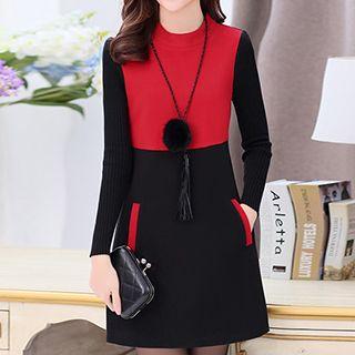 Knit Long-sleeve Color-block Dress