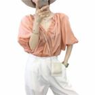 Frill Trim Elbow Sleeve Blouse Tangerine - One Size