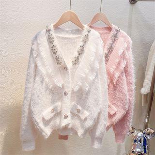 Rhinestone Ruffle Cardigan