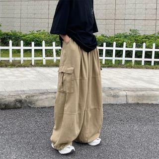 Elastic Waist Cargo Wide-leg Pants