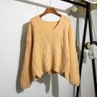 V-neck Slit Cable Knit Top