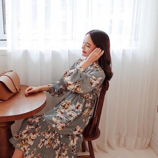 Pleated-hem Floral Print A-line Dress
