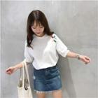 Short-sleeve Embroidery Top White - One Size