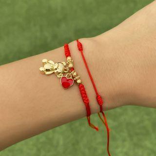 Set: Bear Alloy Pendant String Bracelet + Red String Bracelet 3484 - Set Of 2 - Gold - One Size