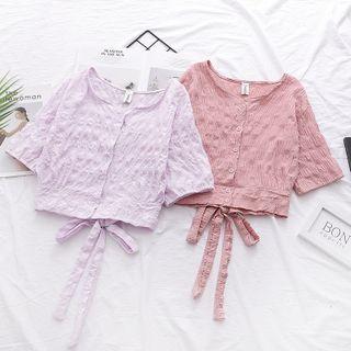 Short-sleeve Textured Buttoned Top