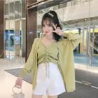 Open Front Jacket / Drawstring Camisole Top / Shorts