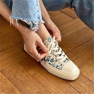 Square-toe Plain / Floral Mule Sneakers