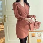 Shirred Faux-suede Wrap Dress