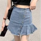 Denim Asymmetrical Mini A-line Skirt
