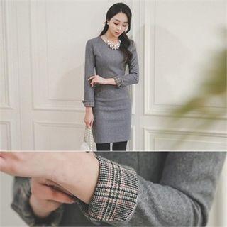 Plaid-cuff Sheath Dress