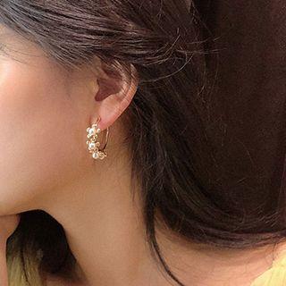 Faux Pearl Open Hoop Earring 1 Pair - Silver Steel - Gold & White - One Size