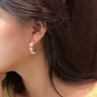 Faux Pearl Open Hoop Earring 1 Pair - Silver Steel - Gold & White - One Size