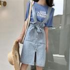 Short-sleeve Lettering T-shirt / Jumper Denim Skirt