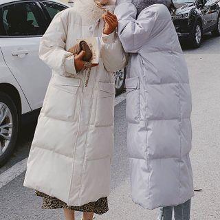 Fluffy Collar Long Padded Zip Coat