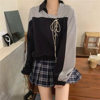 Irregular Panel Lace-up Sweatshirt Black - One Size