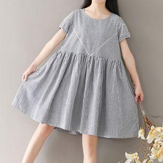 Short Sleeve Pinstriped Dress